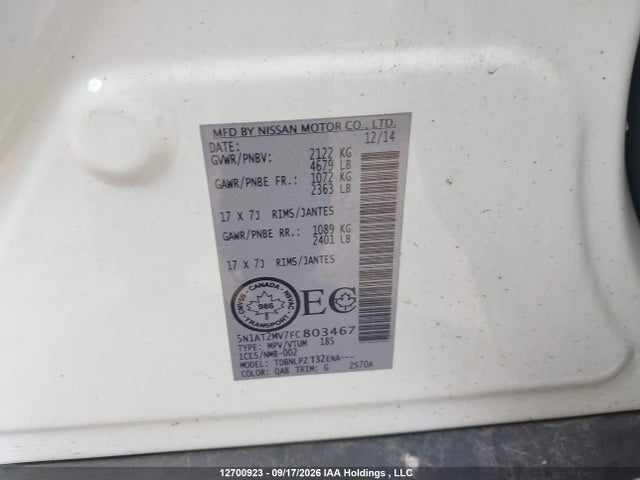 Aukcja sprzedaży 2015 Nissan Rogue S/sl/sv, vin: 5N1AT2MV7FC803467, numer aukcji: 12700923