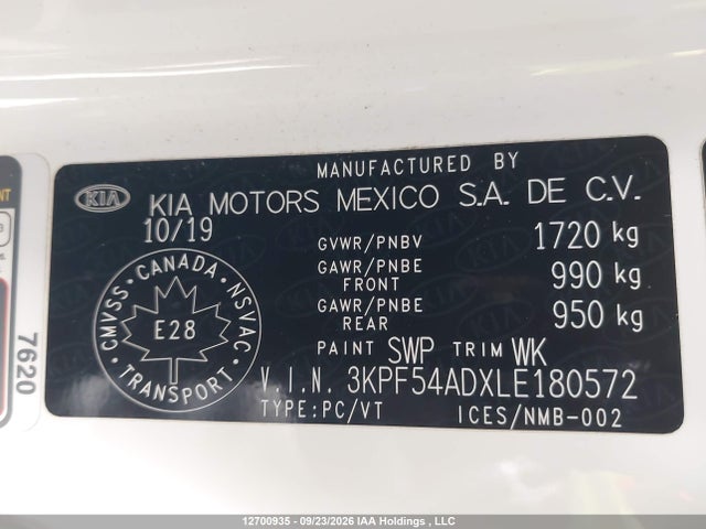 Продажа на аукционе авто 2020 Kia Forte Ex, vin: 3KPF54ADXLE180572, номер лота: 12700935