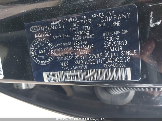 2026 Hyundai Tucson მანქანა იყიდება აუქციონზე, vin: KM8JCDD10TU400218, აუქციონის ნომერი: 12700953