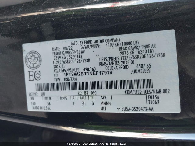 Ford F-250 Lariat 2022 1FT8W2BT1NEF17919 Image 9