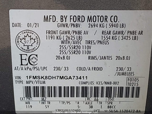 Ford EXPLORER XLT 2021 1FMSK8DH7MGA73411 Image 9