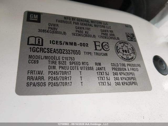 Aukcja sprzedaży 2013 Chevrolet Silverado 1500, vin: 1GCRCSEA5DZ337650, numer aukcji: 12700982