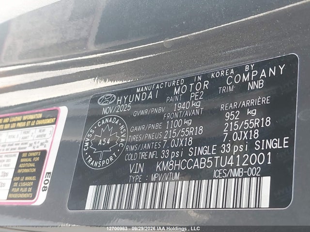 Auction sale of the 2026 Hyundai Kona, vin: KM8HCCAB5TU412001, lot number: 12700983