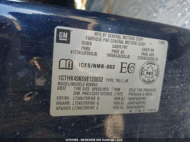 Продажа на аукционе авто 2009 Gmc Sierra 2500hd, vin: 1GTHK49K69E120832, номер лота: 12701005