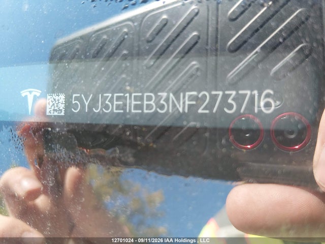 5YJ3E1EB3NF273716 Tesla MODEL 3