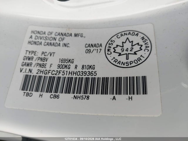 2HGFC2F51HH039365 Honda Civic Lx