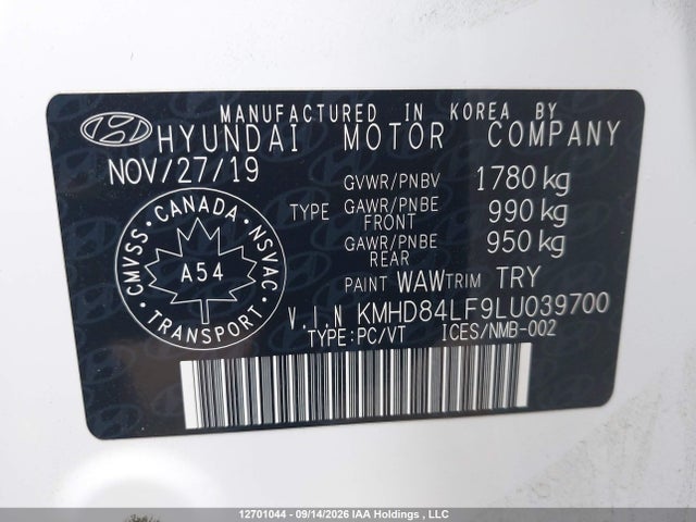 2020 Hyundai Elantra Preferred Auto Ivt მანქანა იყიდება აუქციონზე, vin: KMHD84LF9LU039700, აუქციონის ნომერი: 12701044