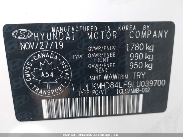 2020 Hyundai Elantra Preferred Auto Ivt მანქანა იყიდება აუქციონზე, vin: KMHD84LF9LU039700, აუქციონის ნომერი: 12701044
