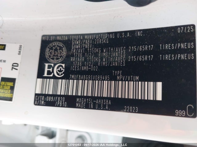 12701053 :رقم المزاد ، 7MUFBABG9SV089495 vin ، 2025 Toyota Corolla Cross Hybrid Se مزاد بيع
