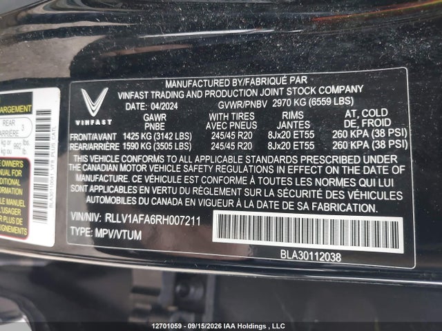 Vinfast Vf 8 Plus 2024 RLLV1AFA6RH007211 Image 9