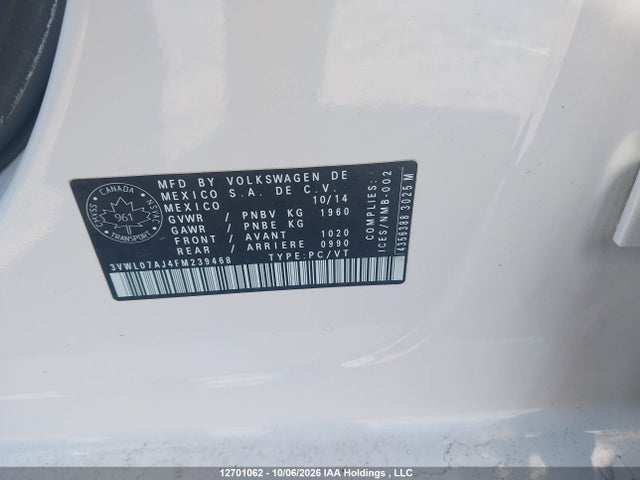 Aukcja sprzedaży 2015 Volkswagen Jetta, vin: 3VWL07AJ4FM239468, numer aukcji: 12701062