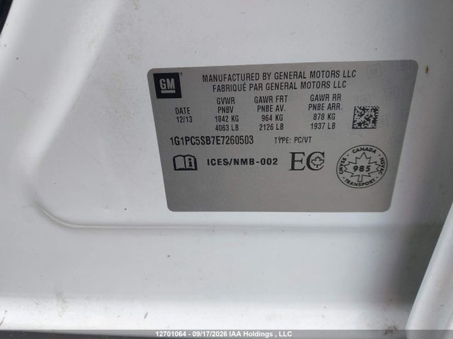 Aukcja sprzedaży 2014 Chevrolet Cruze 1lt, vin: 1G1PC5SB7E7260503, numer aukcji: 12701064