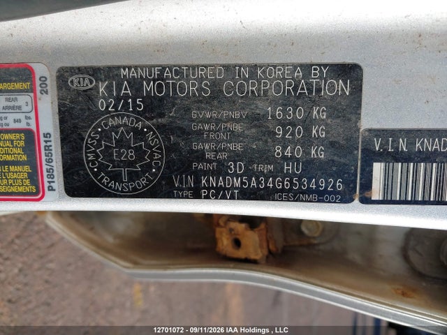 12701072 :رقم المزاد ، KNADM5A34G6534926 vin ، 2016 Kia Rio Ex/ex+ W/sunroof/lx/lx+/lx+ Eco/sx مزاد بيع
