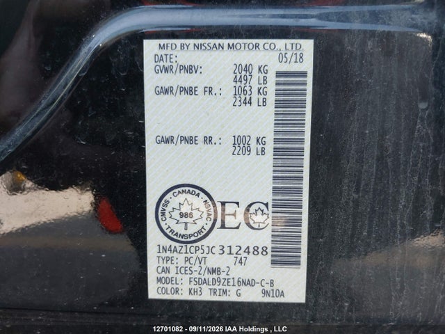 Nissan Leaf S/sl/sv 2018 1N4AZ1CP5JC312488 Image 18