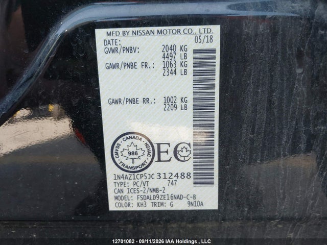 Nissan Leaf S/sl/sv 2018 1N4AZ1CP5JC312488 Image 9