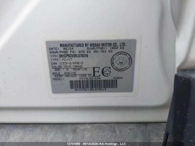 12701090 :رقم المزاد ، 3N1CP5CV3RL576519 vin ، 2024 Nissan Kicks Sv مزاد بيع