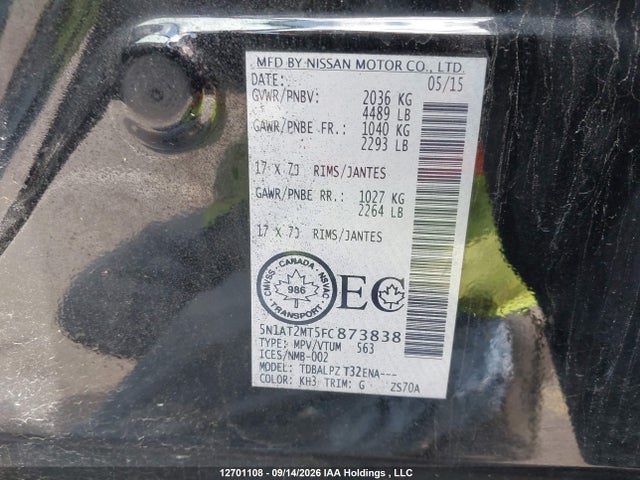 Nissan Rogue S/sl/sv 2015 5N1AT2MT5FC873838 Image 19