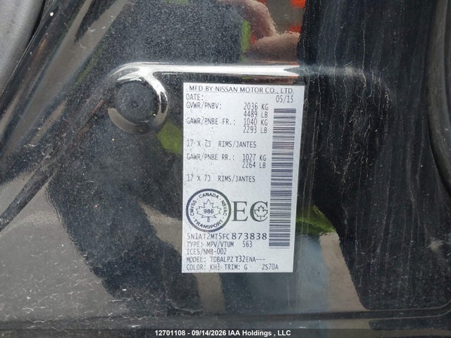 Nissan Rogue S/sl/sv 2015 5N1AT2MT5FC873838 Image 9