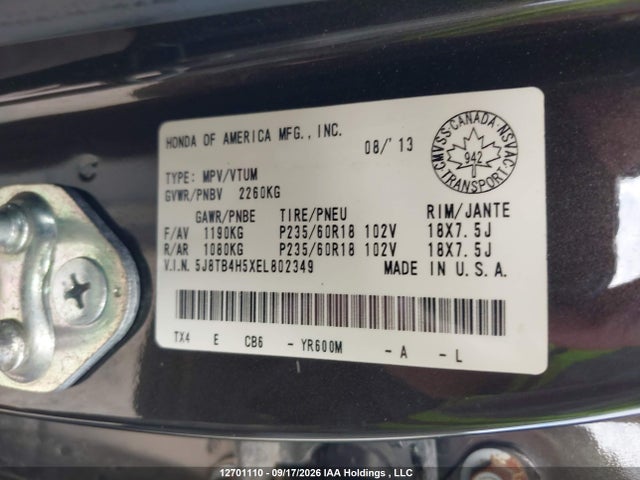 Auction sale of the 2014 Acura Rdx Technology, vin: 5J8TB4H5XEL802349, lot number: 12701110