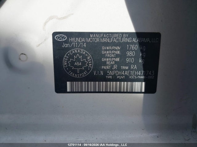 12701114 :رقم المزاد ، 5NPDH4AE1EH471743 vin ، 2014 Hyundai Elantra Se/sport/limited مزاد بيع