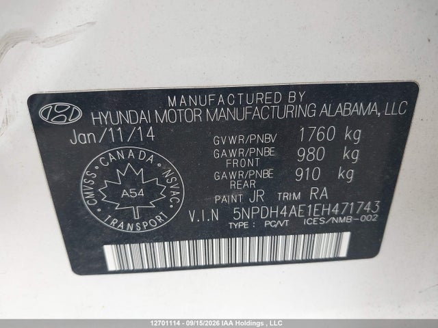 12701114 :رقم المزاد ، 5NPDH4AE1EH471743 vin ، 2014 Hyundai Elantra Se/sport/limited مزاد بيع