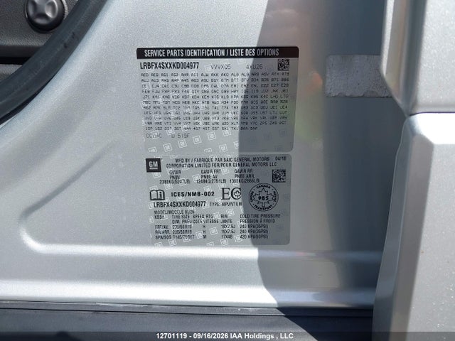 2019 Buick Envision Premium Ii მანქანა იყიდება აუქციონზე, vin: LRBFX4SXXKD004977, აუქციონის ნომერი: 12701119