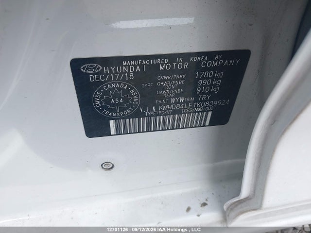 Aukcja sprzedaży 2019 Hyundai Elantra, vin: KMHD84LF1KU839924, numer aukcji: 12701126
