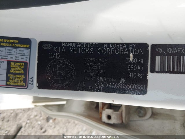 Aukcja sprzedaży 2016 Kia Forte Lx, vin: KNAFX4A68G5560388, numer aukcji: 12701140