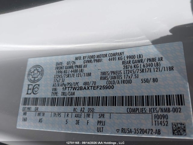 12701165 :رقم المزاد ، 1FT7W2BAXTEF25900 vin ، 2026 Ford F250 Super Duty مزاد بيع