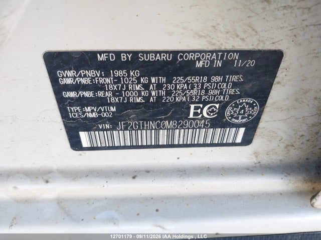 Продаж на аукціоні авто 2021 Subaru Crosstrek Limited, vin: JF2GTHNC0M8290045, номер лоту: 12701179