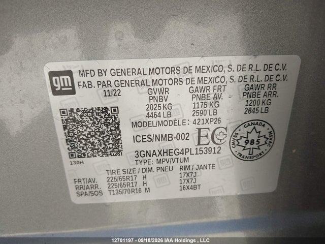 12701197 :رقم المزاد ، 3GNAXHEG4PL153912 vin ، 2023 Chevrolet Equinox Ls مزاد بيع