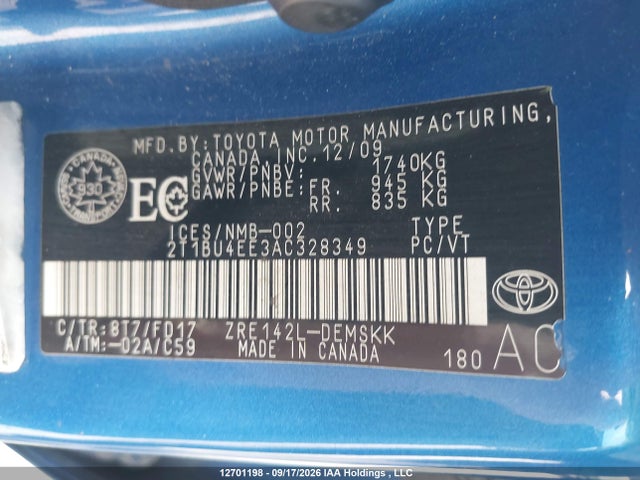 Продаж на аукціоні авто 2010 Toyota Corolla S, vin: 2T1BU4EE3AC328349, номер лоту: 12701198