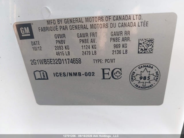 12701206 :رقم المزاد ، 2G1WB5E32D1174658 vin ، 2013 Chevrolet Impala مزاد بيع