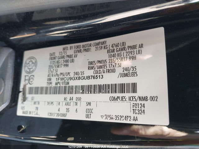 Продаж на аукціоні авто 2016 Ford Escape, vin: 1FMCU9GX8GUB76513, номер лоту: 12701209