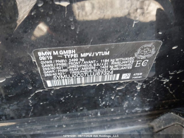 Auction sale of the 2020 Bmw X4 M Competition, vin: 5YMUJ0C07LLU67324, lot number: 12701220