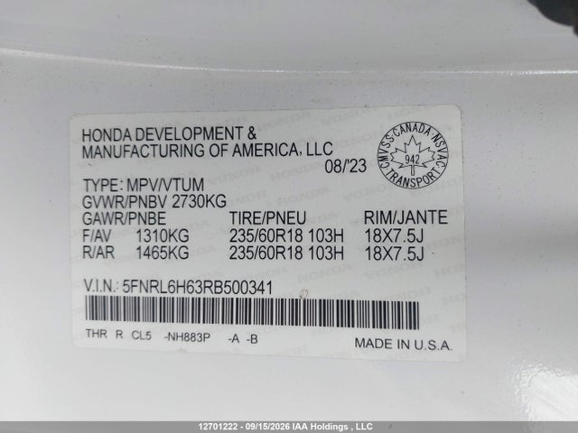 Honda ODYSSEY EXL 2024 5FNRL6H63RB500341 Image 9