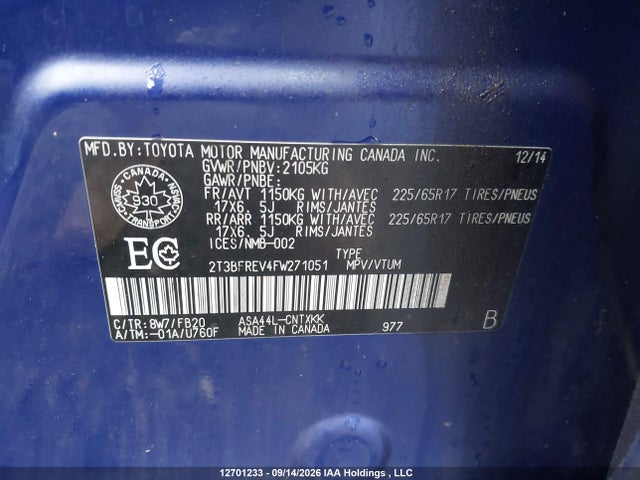 Toyota RAV4 LE 2015 2T3BFREV4FW271051 Image 9