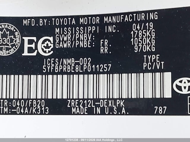 Toyota COROLLA LE 2020 5YFBPRBE8LP011257 Image 9