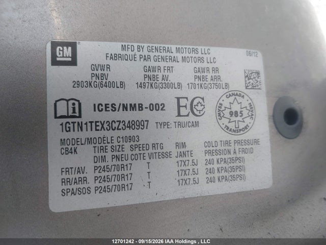 Aukcja sprzedaży 2012 Gmc Sierra C1500, vin: 1GTN1TEX3CZ348997, numer aukcji: 12701242