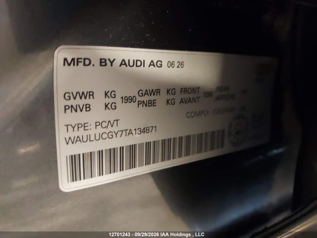 12701243 :رقم المزاد ، WAULUCGY7TA134871 vin ، 2026 Audi A3 Progressiv مزاد بيع