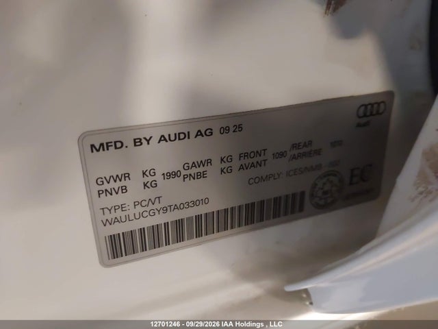 Продажа на аукционе авто 2026 Audi A3 Progressiv, vin: WAULUCGY9TA033010, номер лота: 12701246