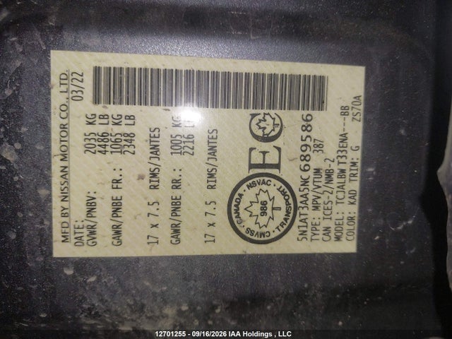 Nissan ROGUE S 2022 5N1AT3AA5NC689586 Image 9