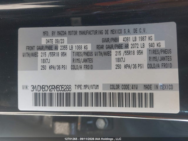 Продажа на аукционе авто 2024 Mazda Cx-30 Preferred, vin: 3MVDMBCM2RM605288, номер лота: 12701265
