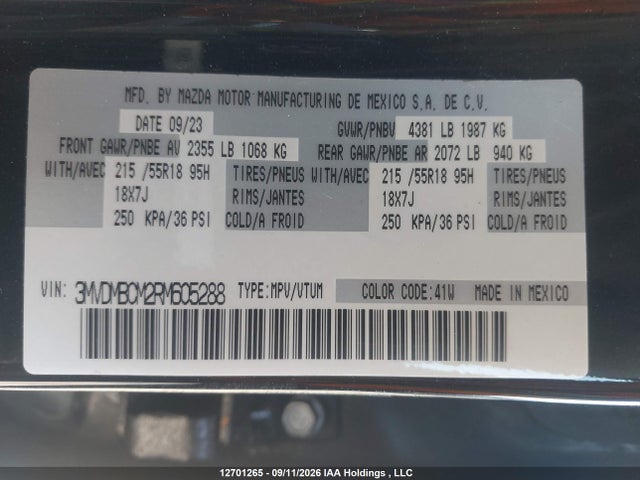 Продажа на аукционе авто 2024 Mazda Cx-30 Preferred, vin: 3MVDMBCM2RM605288, номер лота: 12701265
