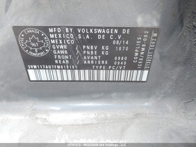 3VW117AU7FM019191 Volkswagen Golf 1.8 Tsi Comfortline/1.8 Tsi Highline/1.8 Tsi Trendline