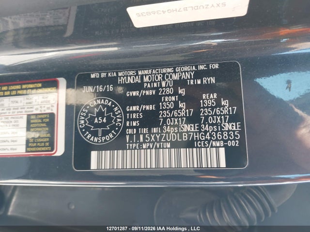 Продажа на аукционе авто 2017 Hyundai Santa Fe Sport 2.4 Luxury, vin: 5XYZUDLB7HG436835, номер лота: 12701287