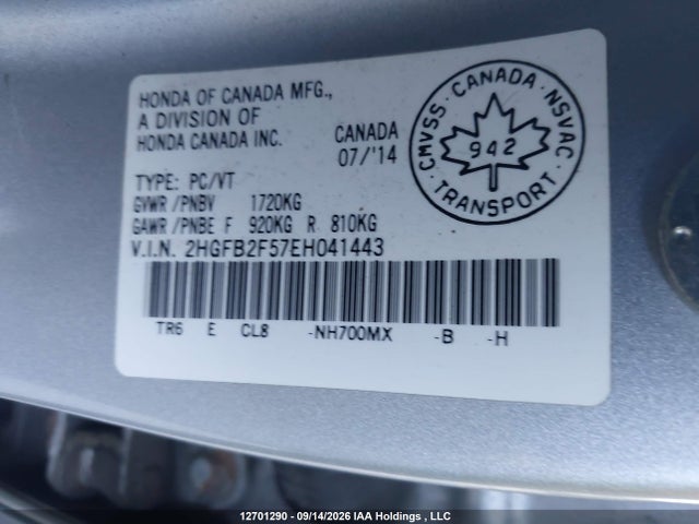 Honda CIVIC EX 2014 2HGFB2F57EH041443 Image 9