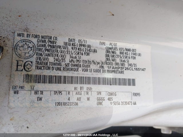 Продажа на аукционе авто 2012 Ford Focus Se, vin: 1FAHP3F26CL165147, номер лота: 12701300
