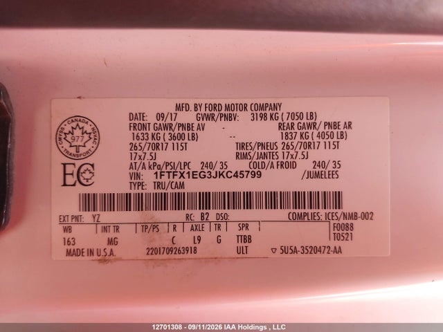 Ford F-150 Xlt 2018 1FTFX1EG3JKC45799 Image 9