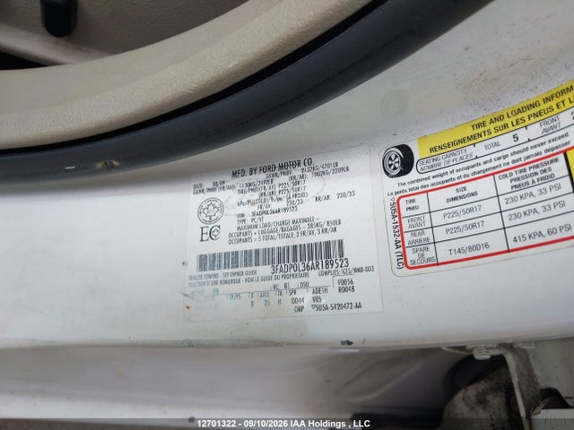2010 Ford Fusion Hybrid Hybrid მანქანა იყიდება აუქციონზე, vin: 3FADP0L36AR189523, აუქციონის ნომერი: 12701322